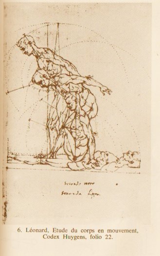 Extrait du Codex Huygens, folio 22, étude de corps en mouvement....Les préoccupations et même le graphisme de superpositions et pointillés, si proches...Vinci/Duchamp