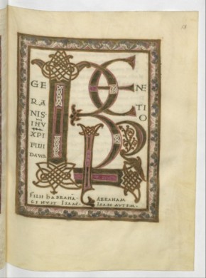Bible du 9e siècle, ici lettre, texte, enluminure sont liés.